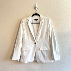Ann Taylor Long One-Button Blazer in Bi-Stretch White Modern Women's Size 8